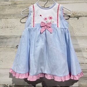 Willbeth Dress Set Girls 12M Blue Pink Floral Embroidered Heirloom Coquette